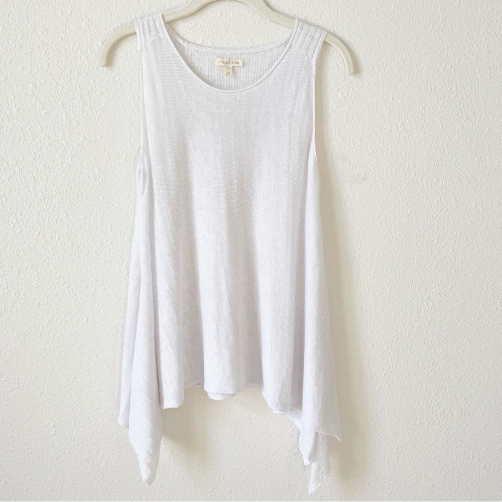 Eileen Fisher 100% Linen White Sharkbite Tank Top Size XS Lagenlook Neutral Boho